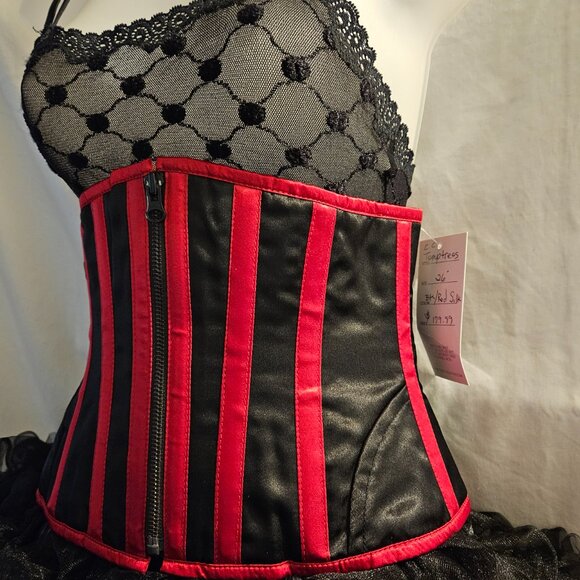 MEDIUM BLACK/RED zipper corset 26" tight lacing - Picture 2 of 15